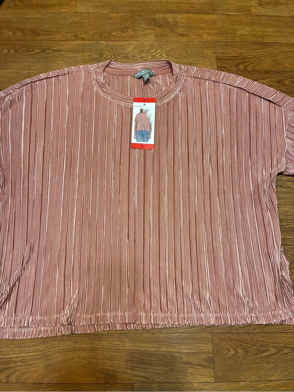 Andrew Marc Dusty Rose Pleated Short-Sleeve Tee NWT Size Medium